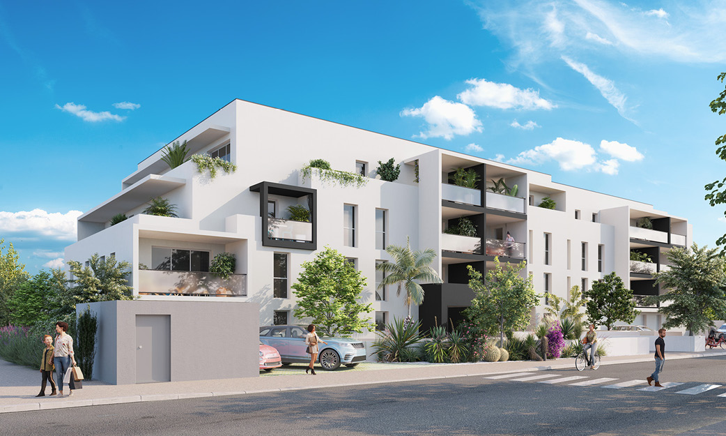 Casa Nova – Résidence neuve à Perpignan, façade au coucher du soleil
